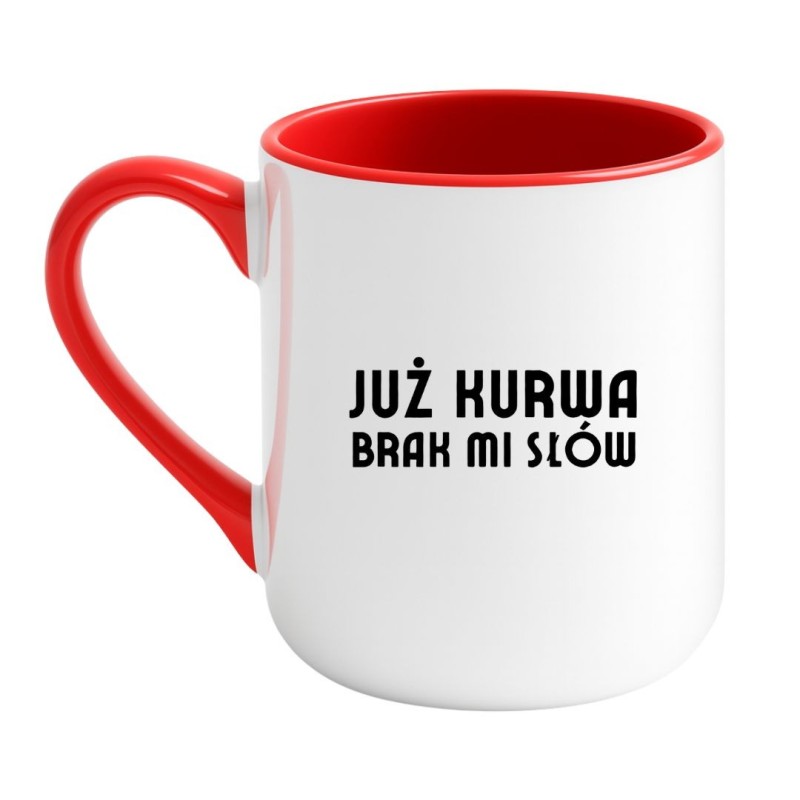 Kubek elegancki biało-czerwony 330 ml z wulgarnym nadrukiem, świetny do biura