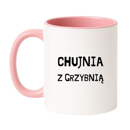 Kubek biało-różowy 330 ml z humorystycznym wulgarnym napisem, gadżet dla kawoszy