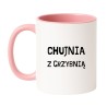 Kubek biało-różowy 330 ml z humorystycznym wulgarnym napisem, gadżet dla kawoszy