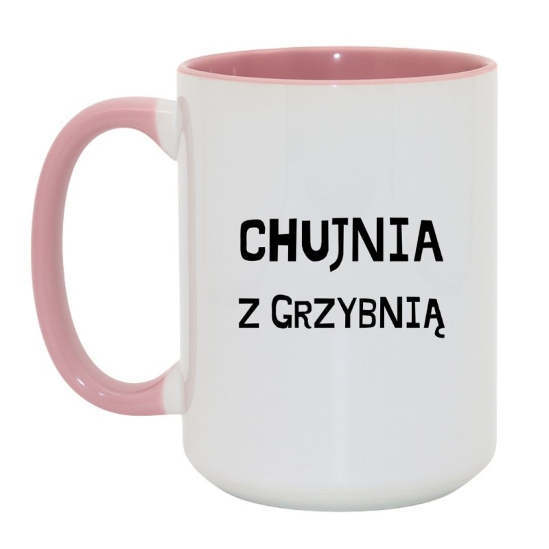 Kubek duży biało-różowy 450 ml z ostrym nadrukiem, humorystyczny kubek do kawy