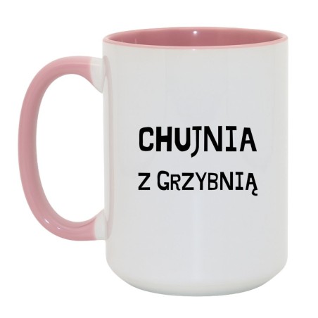 Kubek duży biało-różowy 450 ml z ostrym nadrukiem, humorystyczny kubek do kawy
