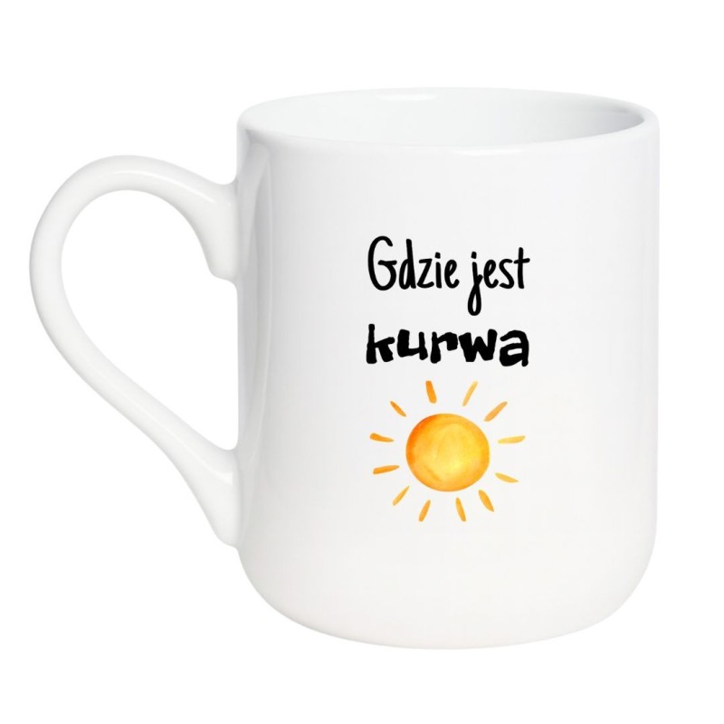 Kubek elegancki biały 330 ml z motywem bez cenzury, must-have dla fanów kawy