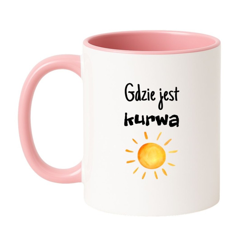 Kubek biało-różowy 330 ml z humorystycznym motywem bez cenzury, zabawny akcent do domu