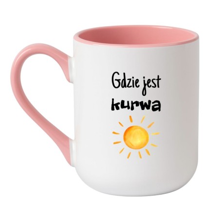 Kubek elegancki biało-różowy 330 ml z zabawną ilustracją i wulgarnym tekstem, świetny do pracy