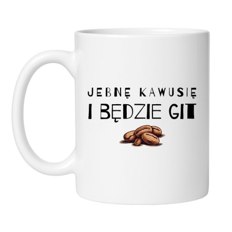 Śmieszny kubek biały 330 ml z zabawną ilustracją ziaren i napisem bez cenzury, must-have do pracy