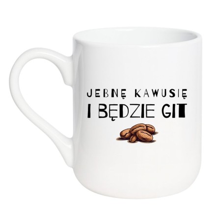 Kubek elegancki biały 330 ml z motywem kawy i śmiesznym chamskim nadrukiem, świetny do biura