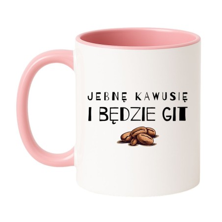Kubek biało-różowy 330 ml z humorystycznym napisem kawowym, świetny gadżet dla domu