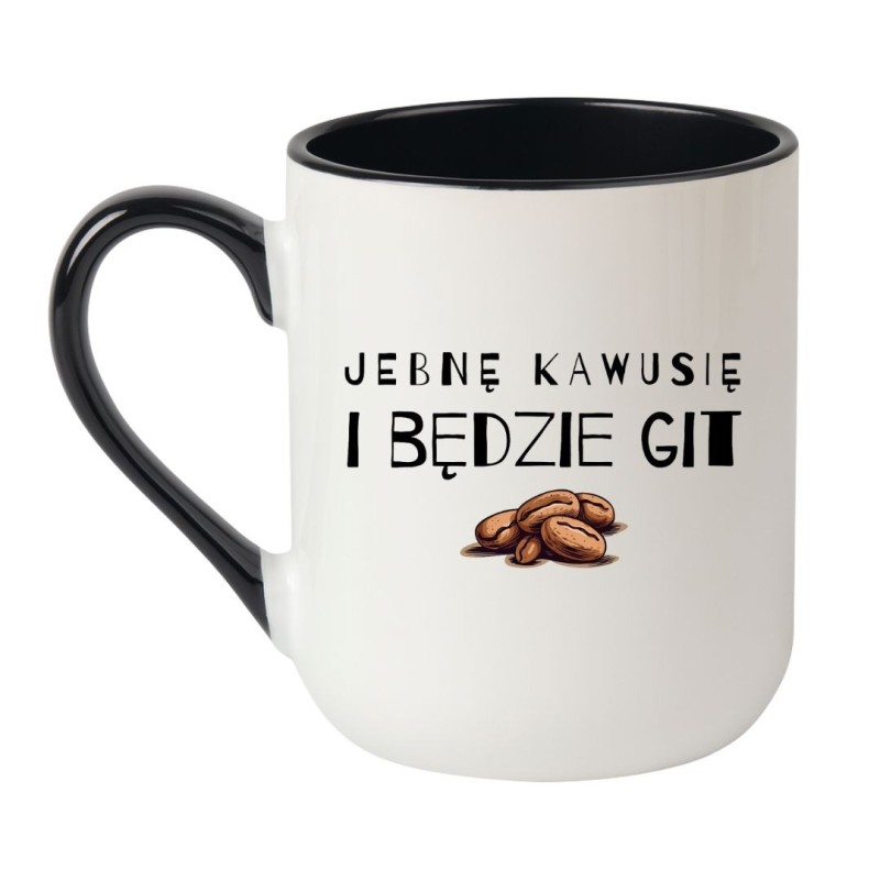 Kubek elegancki biało-czarny 330 ml z zabawnym nadrukiem kawowym, kubek bez cenzury