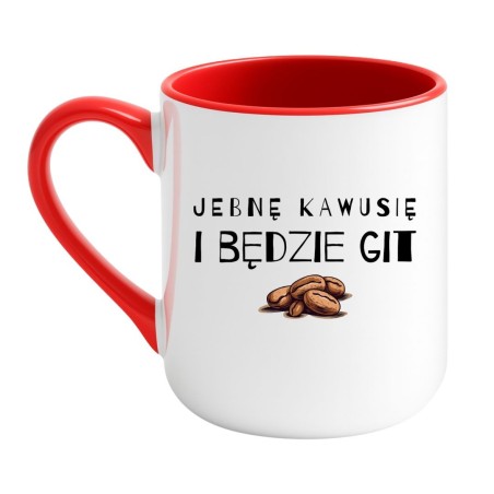 Kubek elegancki biało-czerwony 330 ml z grafiką ziaren i chamskim nadrukiem, idealny dla biura