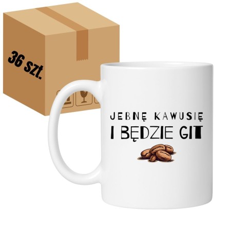 Kubek biały klasyczny 330 ml z humorystycznym nadrukiem kawowym – zestaw 36 sztuk HURT