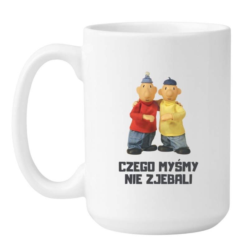 Kubek duży biały 450 ml z humorystyczną ilustracją i nadrukiem bez cenzury, doskonały gadżet do pracy