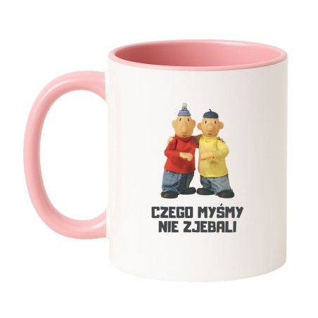 Kubek biało-różowy 330 ml z komiczną ilustracją i śmiesznym nadrukiem bez cenzury, kubek bez cenzury