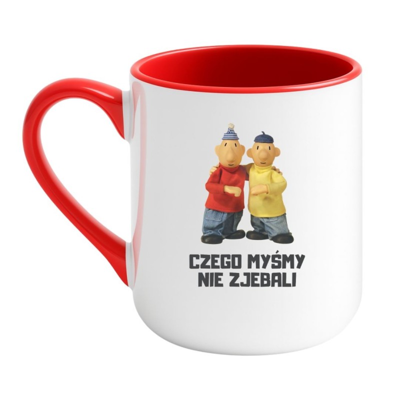 Kubek elegancki biało-czerwony 330 ml z humorystyczną ilustracją i ostrym napisem, śmieszny prezent