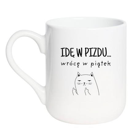Kubek elegancki biały 330 ml z motywem kota i śmiesznym chamskim nadrukiem, must-have do pracy