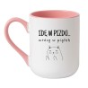 Kubek elegancki biało-różowy 330 ml z humorystycznym nadrukiem kota, świetny do domu