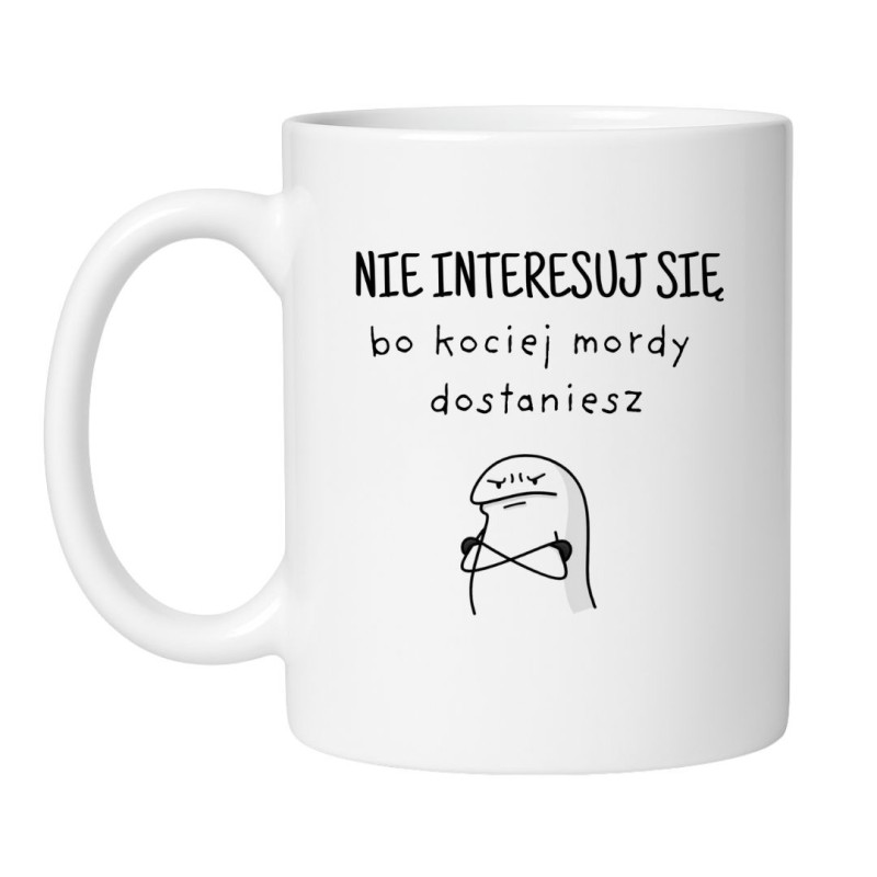 Śmieszny kubek biały 330 ml ze śmiesznym motywem postaci i nadrukiem bez cenzury, doskonały do biura