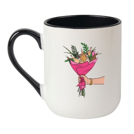 Kubek elegancki biało-czarny 330 ml z ilustracją bukietu, doskonały do biura