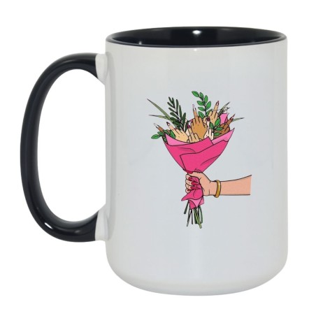 Kubek duży biało-czarny 450 ml z ilustracją bukietu, świetny kubek do herbaty