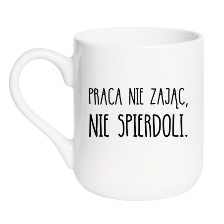 Kubek elegancki biały 330 ml z chamskim napisem – kubek biały 330 ml z nadrukiem, idealny do biura