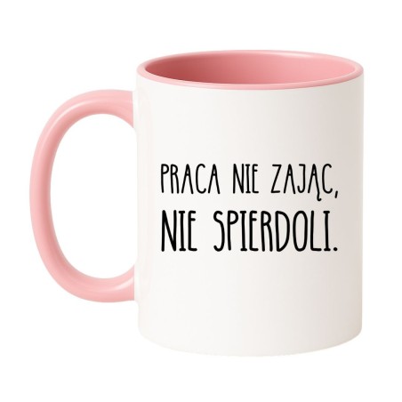 Kubek biało-różowy 330 ml z humorystycznym nadrukiem – kubek 330 ml z obrazkiem, świetny do kawy