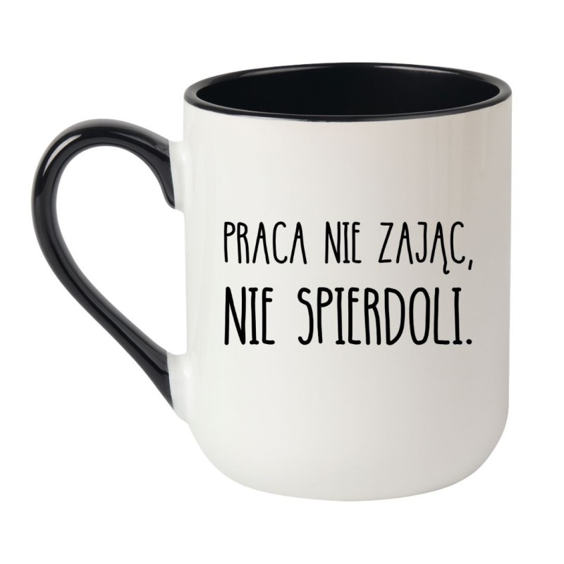 Kubek elegancki biało-czarny 330 ml z zabawną ilustracją – kubek biało-czarny 330 ml, doskonały gadżet do pracy