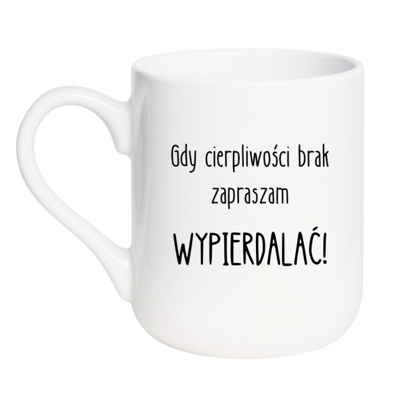 Kubek elegancki biały 330 ml z chamskim napisem – kubek biały 330 ml z nadrukiem, idealny do biura