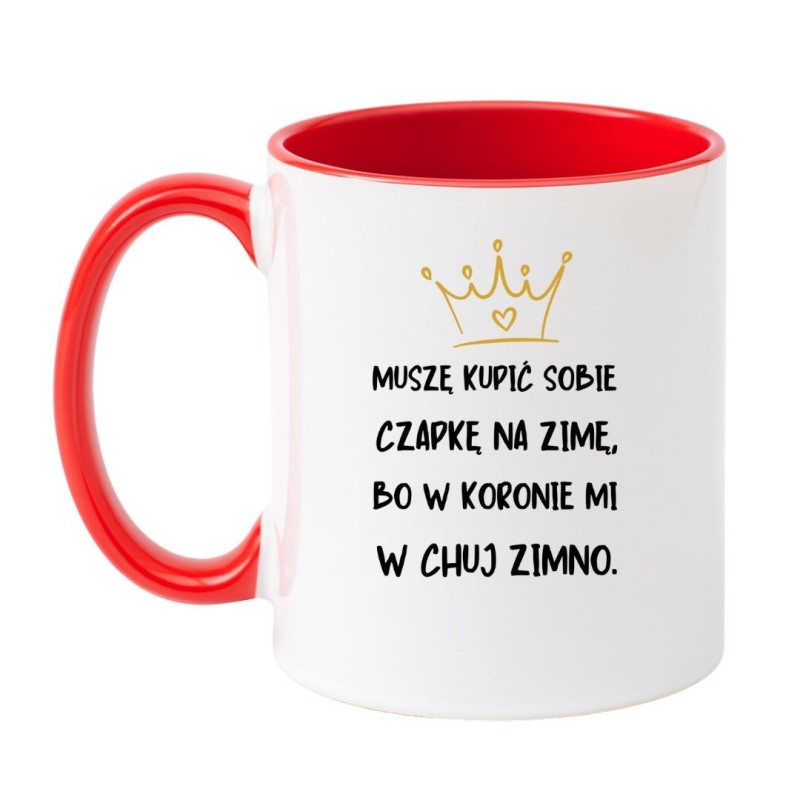 Kubek biało-czerwony 330 ml z wulgarnym napisem – kubek 330 ml biało-czerwony z nadrukiem, chamski prezent