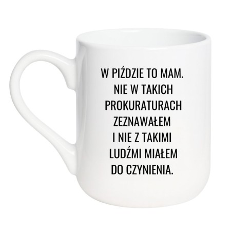 Kubek elegancki biały 330 ml z chamskim napisem – kubek biały 330 ml z nadrukiem, idealny do biura
