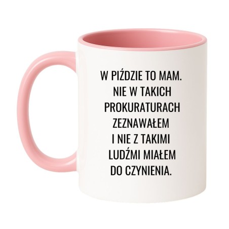 Kubek biało-różowy 330 ml z wulgarnym wzorem – kubek biało-różowy 330 ml z nadrukiem, śmieszny gadżet do kawy