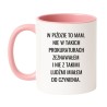 Kubek biało-różowy 330 ml z wulgarnym wzorem – kubek biało-różowy 330 ml z nadrukiem, śmieszny gadżet do kawy
