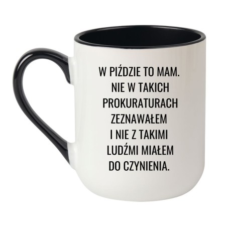 Kubek elegancki biało-czarny 330 ml z nadrukiem bez cenzury – kubek 330 ml z wulgarnym motywem, must-have dla kawoszy