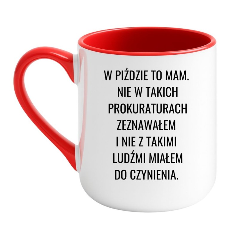 Kubek elegancki biało-czerwony 330 ml z wulgarnym wzorem – kubek 330 ml biało-czerwony z nadrukiem, kubek bez cenzury