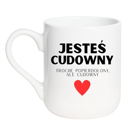 Kubek elegancki biały 330 ml z motywem tekstowym, śmieszny kubek z nadrukiem