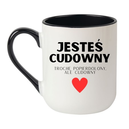 Kubek elegancki biało-czarny 330 ml z tekstowym nadrukiem, kubek bez cenzury
