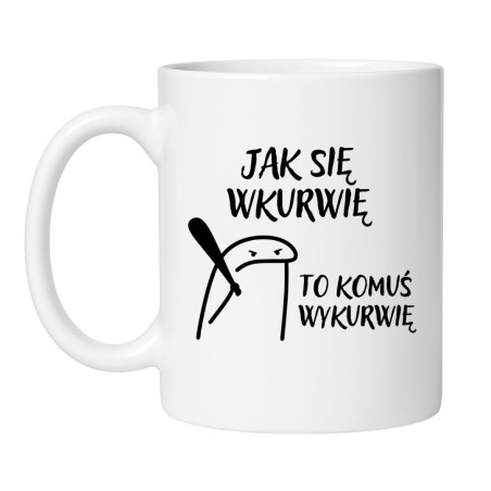 Śmieszny kubek biały 330 ml z agresywną ilustracją, humorystyczny kubek bez cenzury