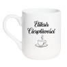 Kubek elegancki biały 330 ml z minimalistycznym napisem, doskonały do biura