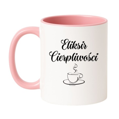 Kubek biało-różowy 330 ml z elegancką ilustracją kawy, śmieszny prezent dla kawosza