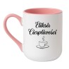 Kubek elegancki biało-różowy 330 ml z delikatnym motywem kawy, idealny pomysł na prezent