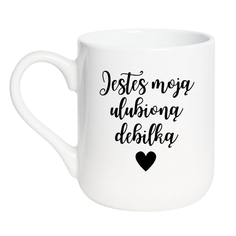 Kubek elegancki biały 330 ml z motywem tekstowym, idealny kubek do biura