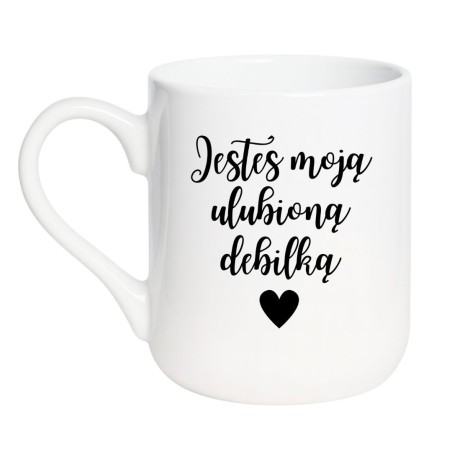 Kubek elegancki biały 330 ml z motywem tekstowym, idealny kubek do biura