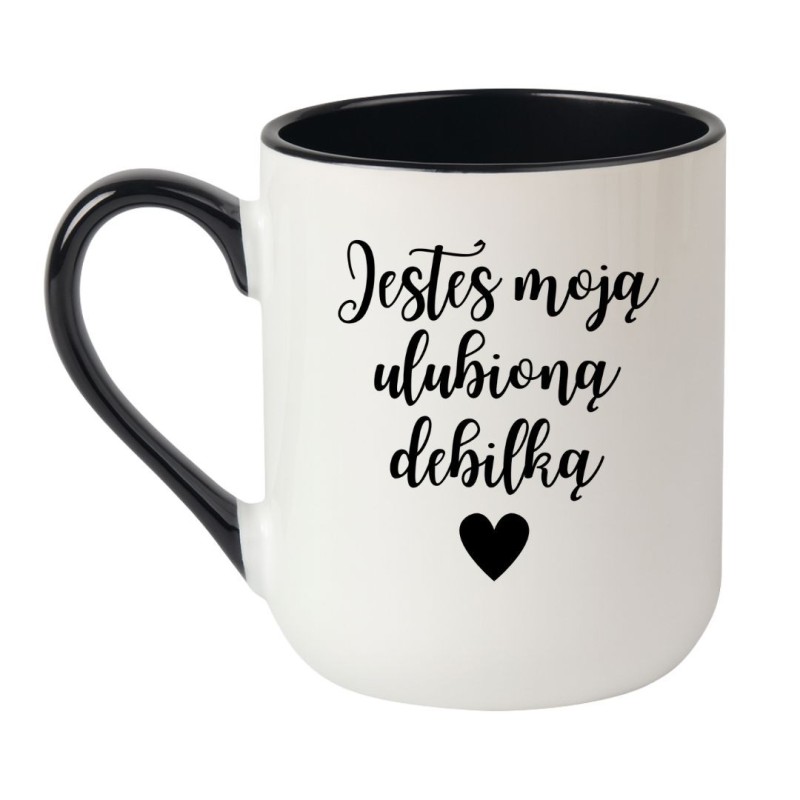 Kubek elegancki biało-czarny 330 ml z napisem humorystycznym, sprawdź bestseller