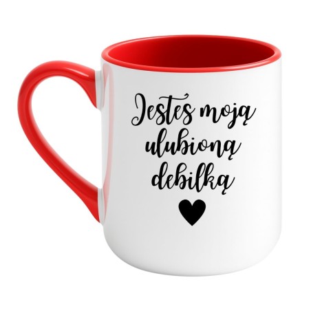 Kubek elegancki biało-czerwony 330 ml z nadrukiem bez cenzury, doskonały gadżet do pracy