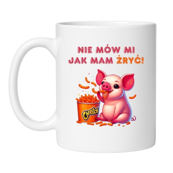 Śmieszny kubek biały 330 ml z zabawną grafiką świnki, śmieszny kubek na prezent