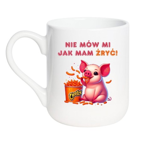 Kubek elegancki biały 330 ml z humorystycznym motywem, must-have dla fanów kawy