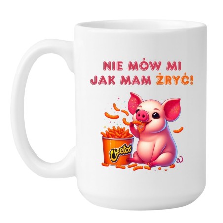 Kubek duży biały 450 ml z zabawną ilustracją, doskonały gadżet do pracy