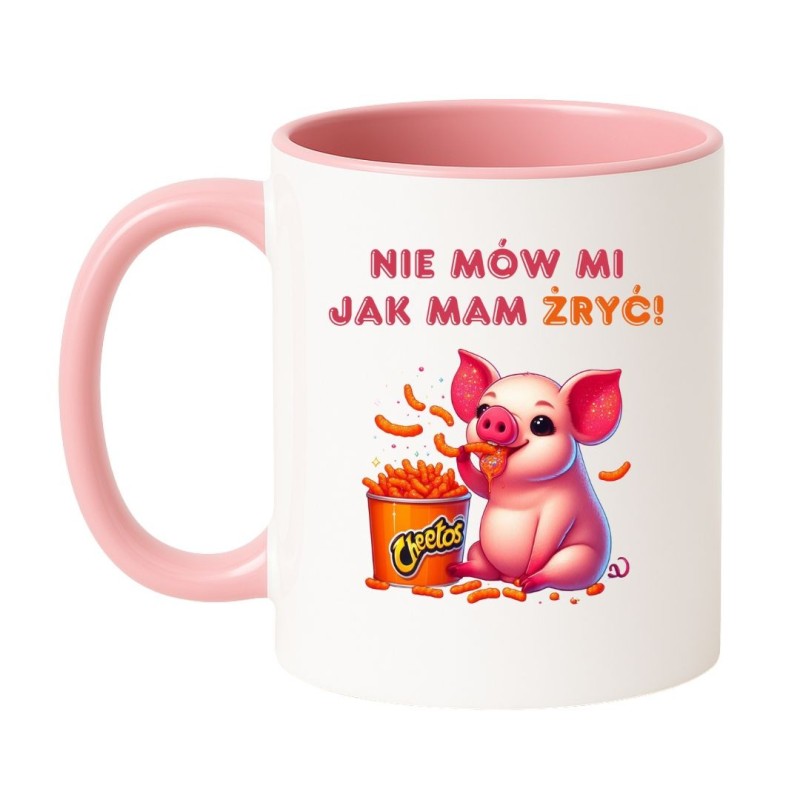 Kubek biało-różowy 330 ml z humorystycznym obrazkiem, idealny do biura