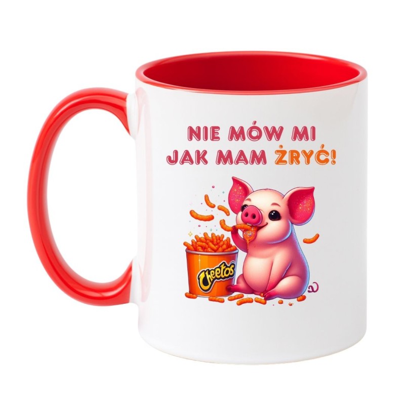Kubek biało-czerwony 330 ml z zabawnym motywem, świetny do kawy