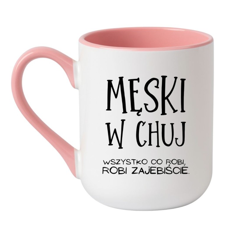 Kubek elegancki biało-różowy 330 ml z nadrukiem bez cenzury, chamski prezent