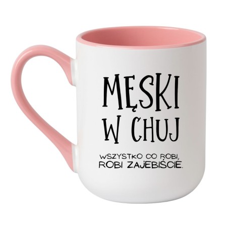 Kubek elegancki biało-różowy 330 ml z nadrukiem bez cenzury, chamski prezent