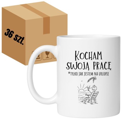 Kubek biały 330 ml z humorystycznym motywem o wakacjach – zestaw 36 sztuk HURT